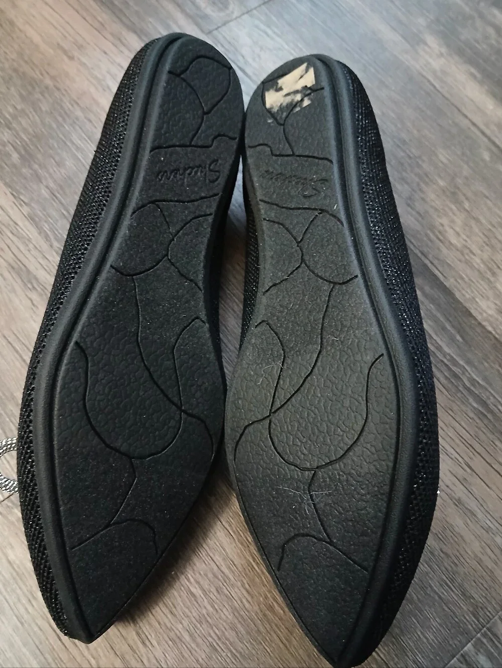 Skechers Black Pointed Toe Flats with Rhinestone Bow Accent